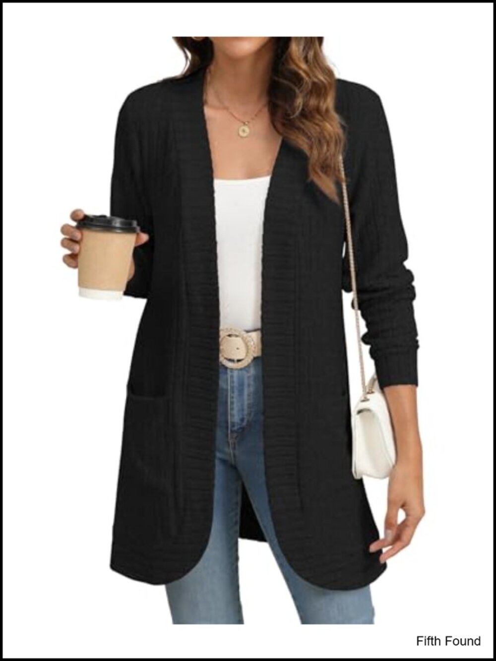 Open Front Cardigan Sweater Long Sleeve with Pockets Loose Fit Womens